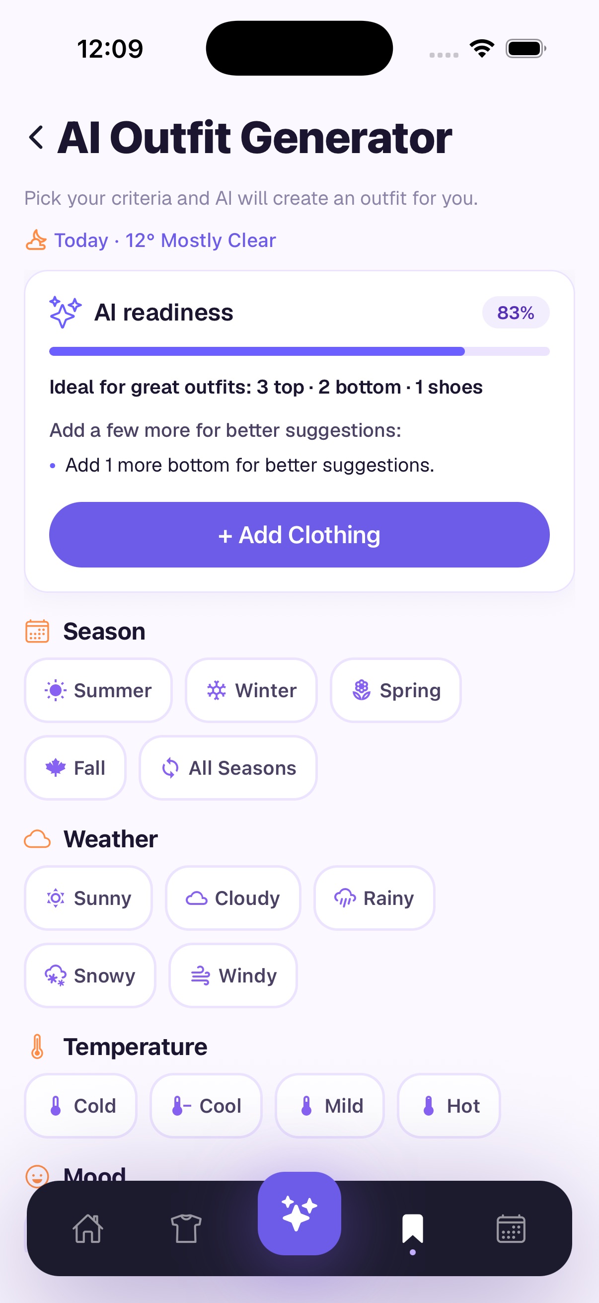 Drapeo AI outfit generator screen