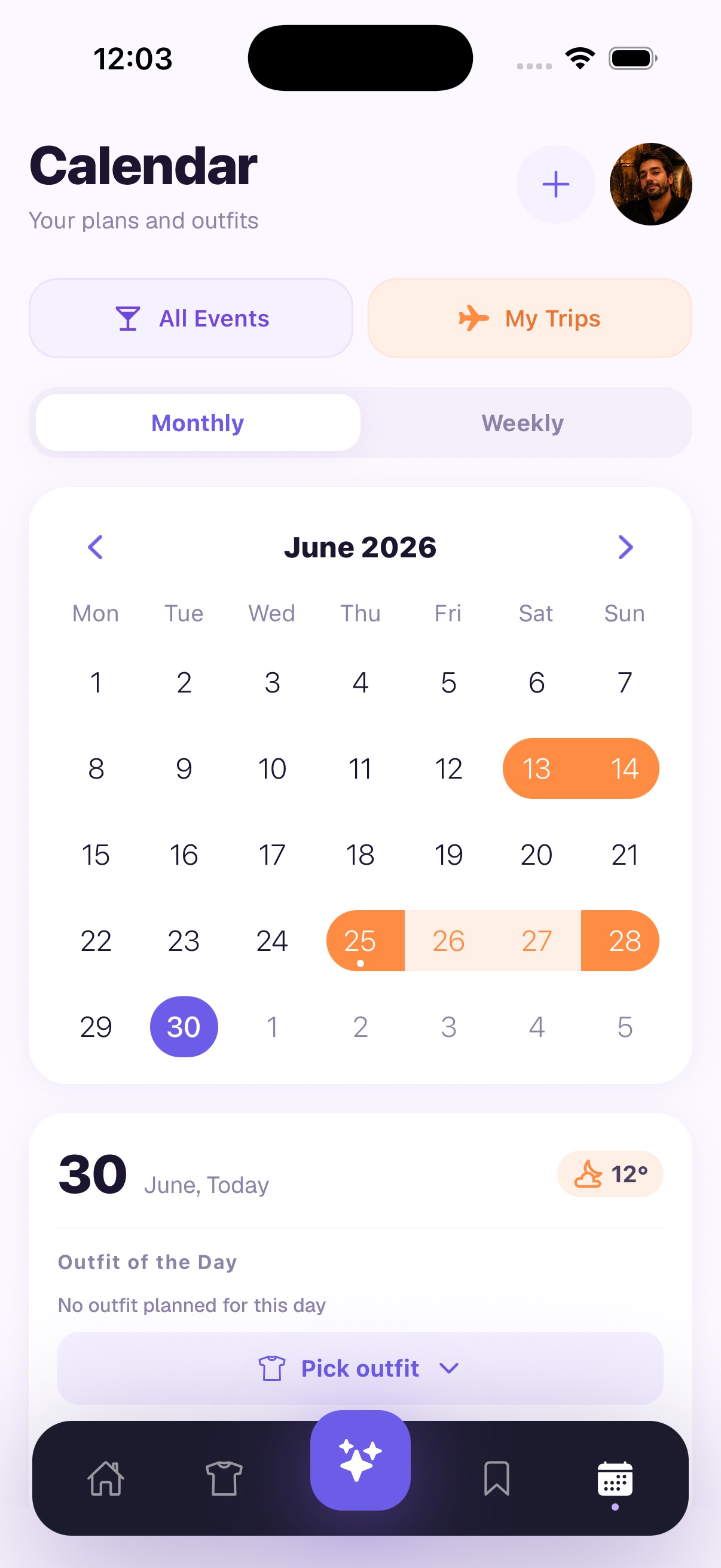 Drapeo calendar screen