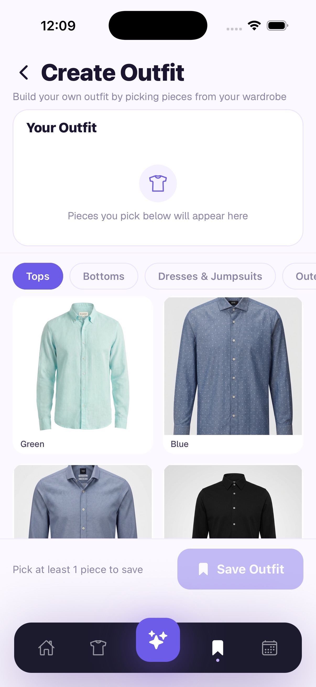 Drapeo manual outfit builder screen